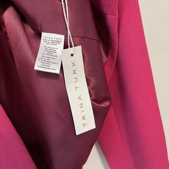 Trina Turk NWT One Button Hot Pink Pistache Jacket Blazer Size 14 - Picture 3 of 6